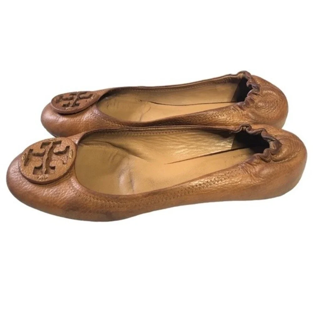 Tory Burch Minnie Brown Leather Slip On Ballerina flats